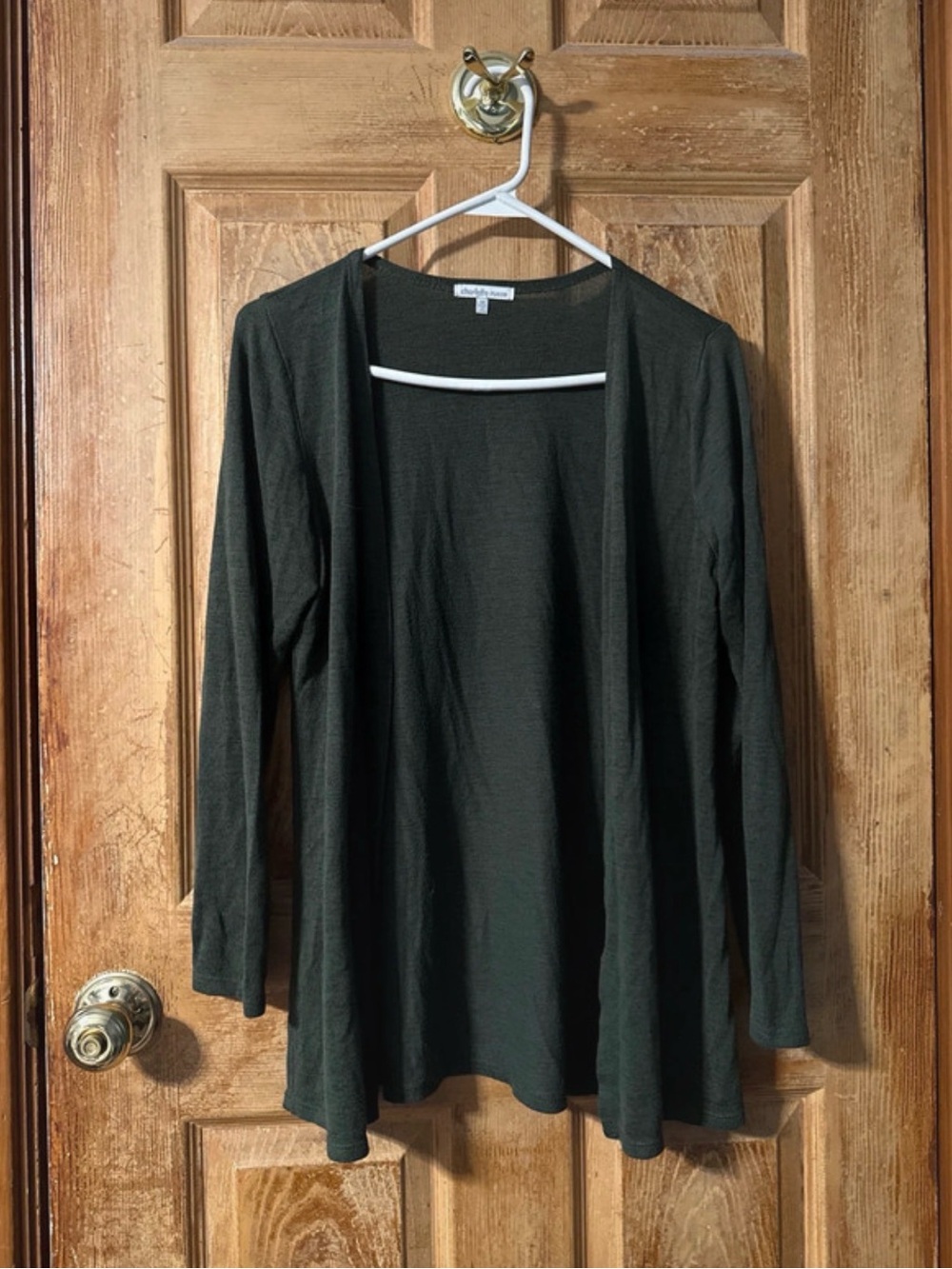 Charlotte Russe Open-Front Long Sleeve Cardigan - Dark Green